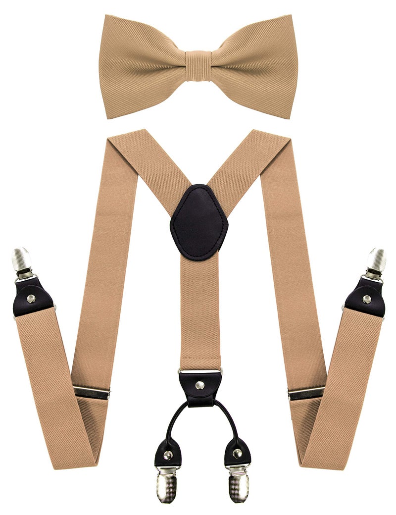 JEMYGINS Gold Suspender and Silk Bow Tie Sets for Men (Gold) - Image 1
